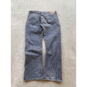 Levis 501 Jeans Mens 40x32 Black Button Fly Straight Leg Distressed Denim‎ Pants